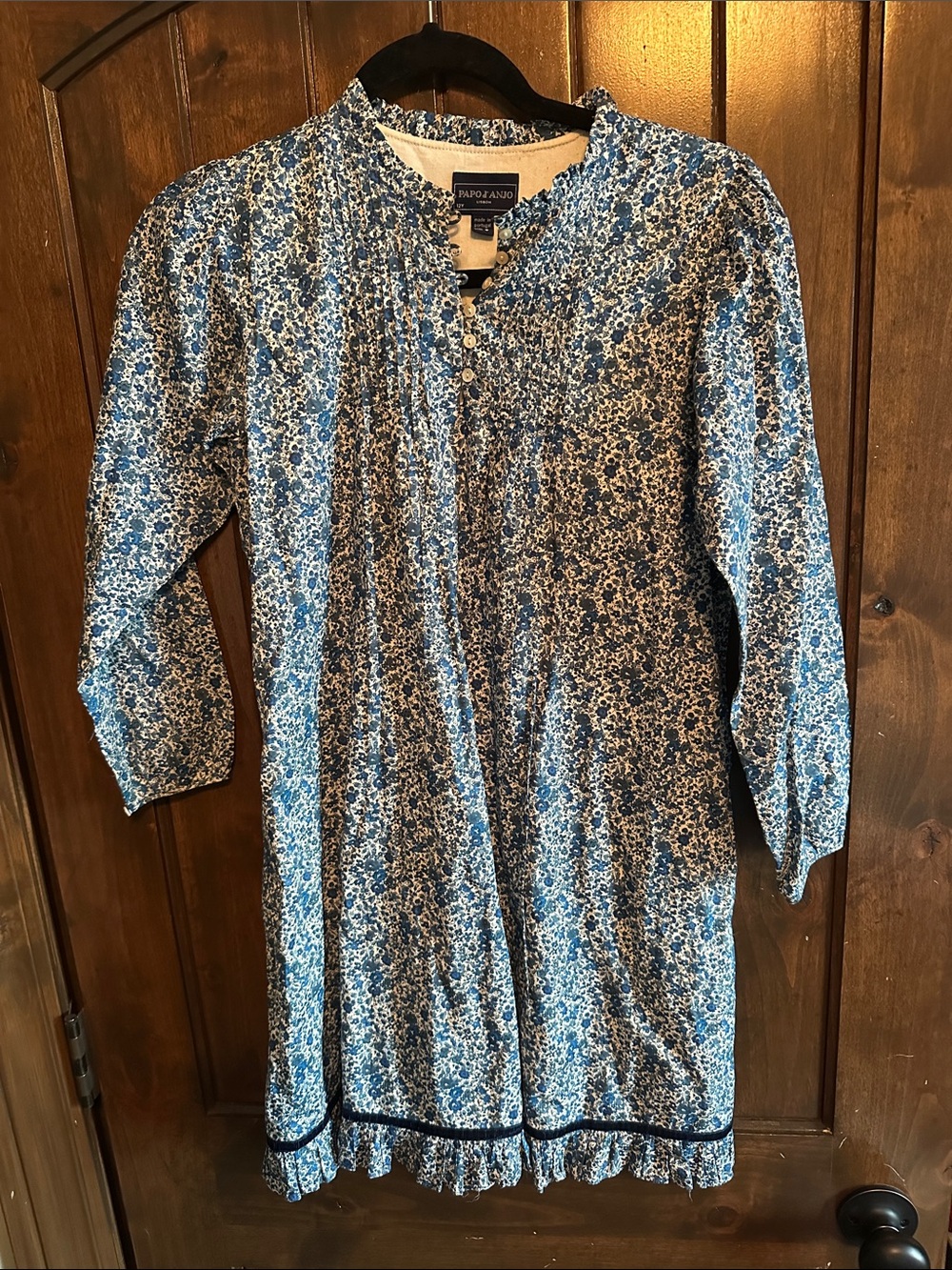 Papo d'Anjo Blue and White Floral Casual Kids Dress